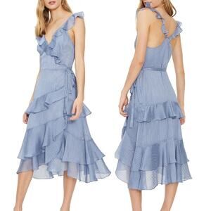 Cooper St St Molly Frill Midi Dress Blue Ruffle Wrap Style 2